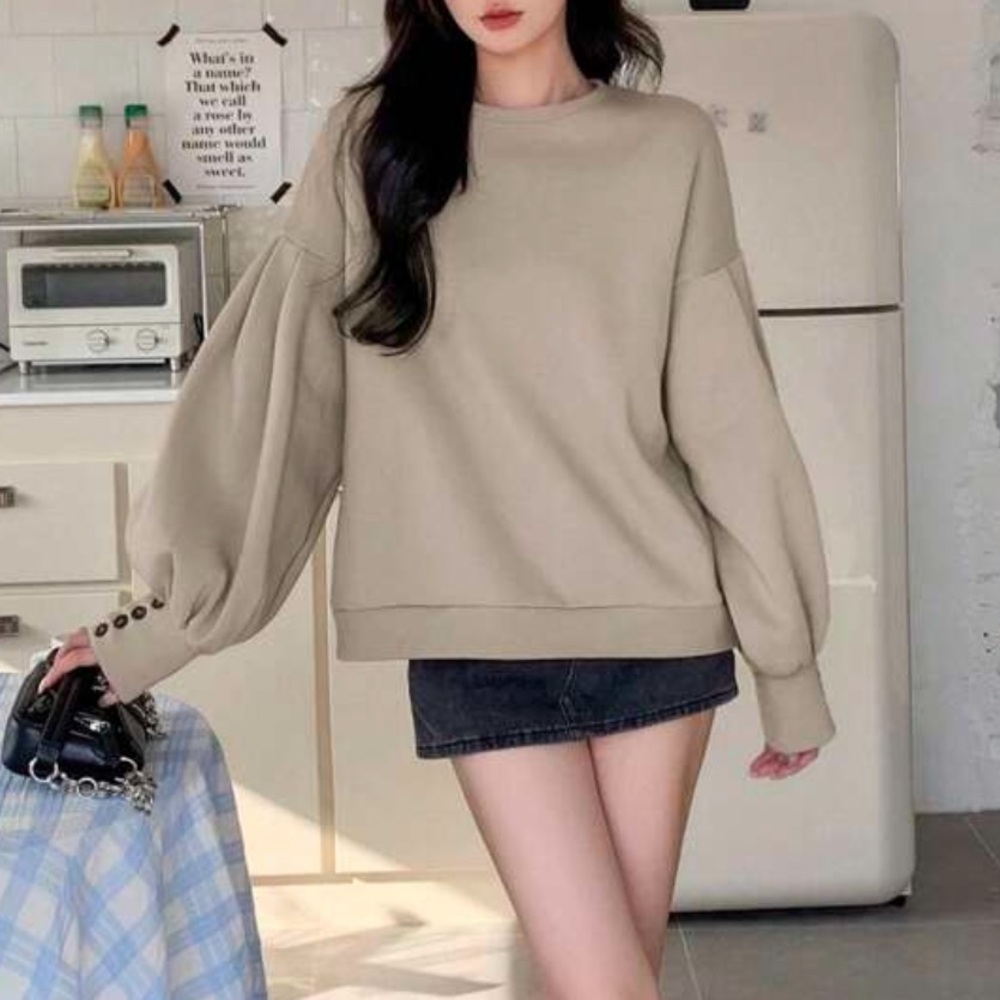 Puff Sleeve Oversized Crew Neck Pullover Sweater … - image 8